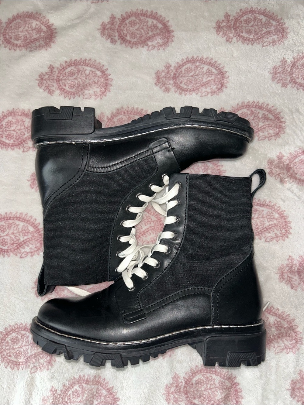 rag & bone Shiloh leather Black Combat Boots with White Laces